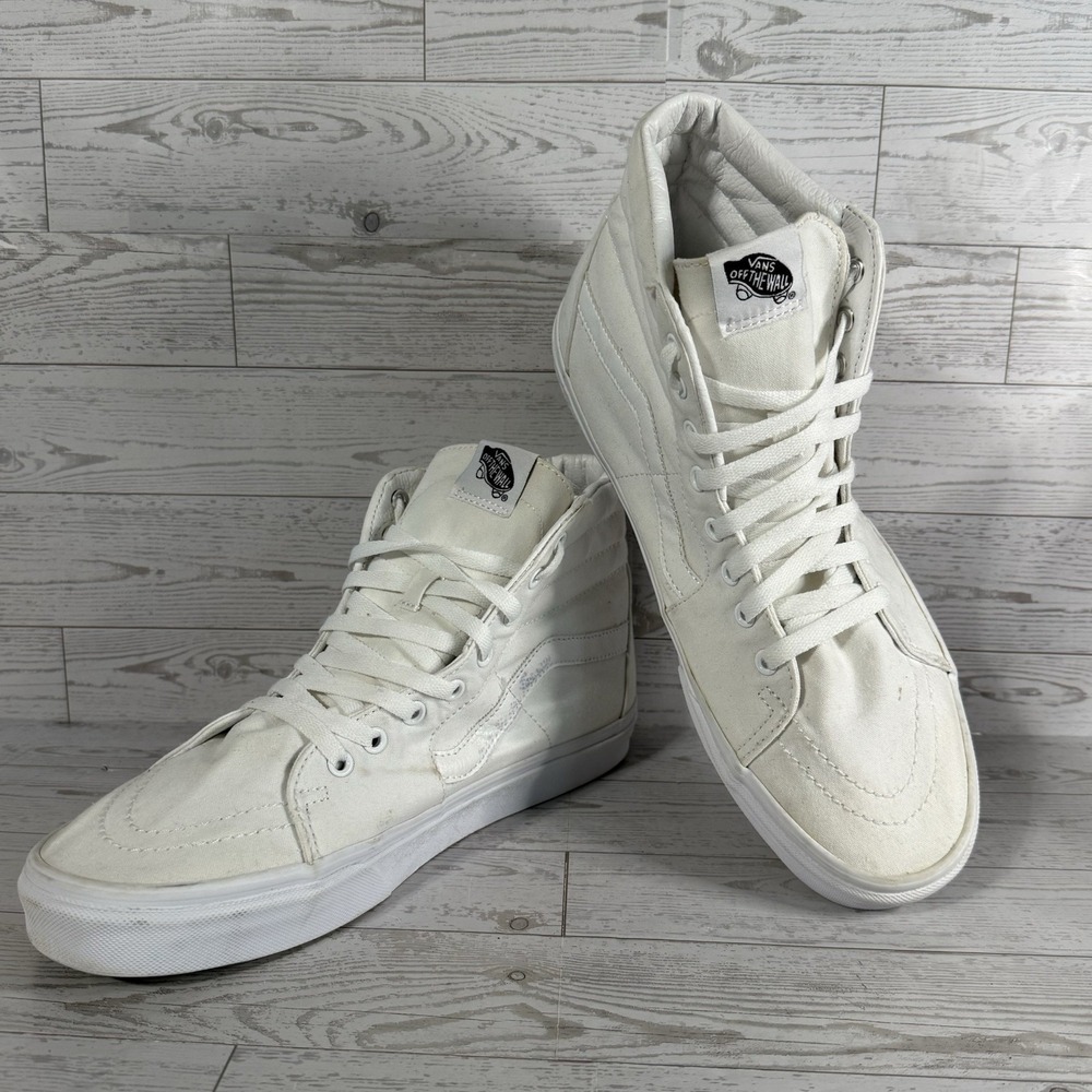 Vans Sk8-Hi White Canvas Sneakers Mens Sz 12 Casual Shoes High Tops Sk8r
